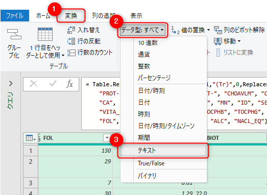 テキスト型への変換